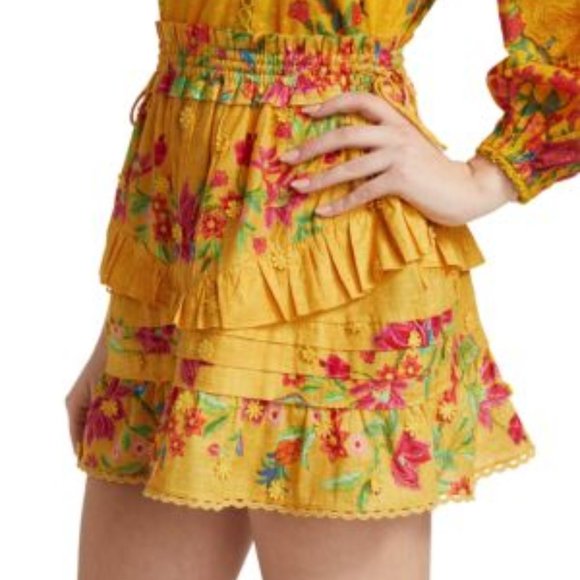 Farm Rio NWT Women's Yellow Allover Floral FLOWER DREAM Mini Skirt, Size Medium - Picture 3 of 8